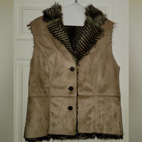 #081 Relativity Tan Suede & Fur Vest Size: Large - Picture 2 of 6